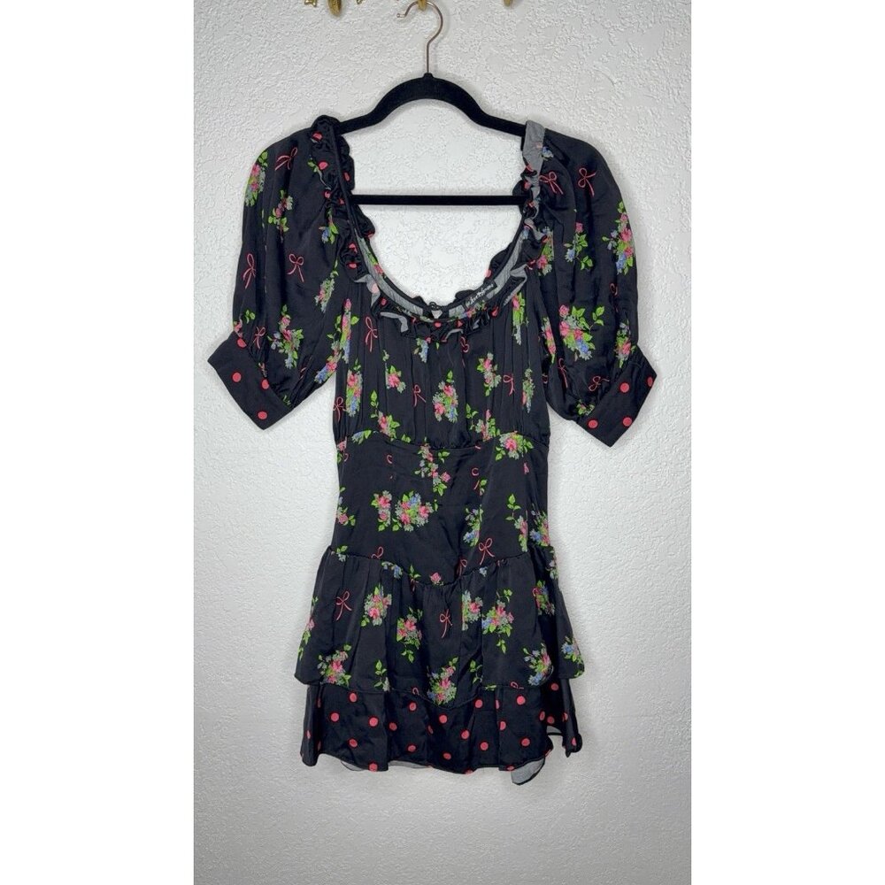 For Love & Lemons Imogene Floral Puff Sleeve Mini Dress S Coquette Ruffles W